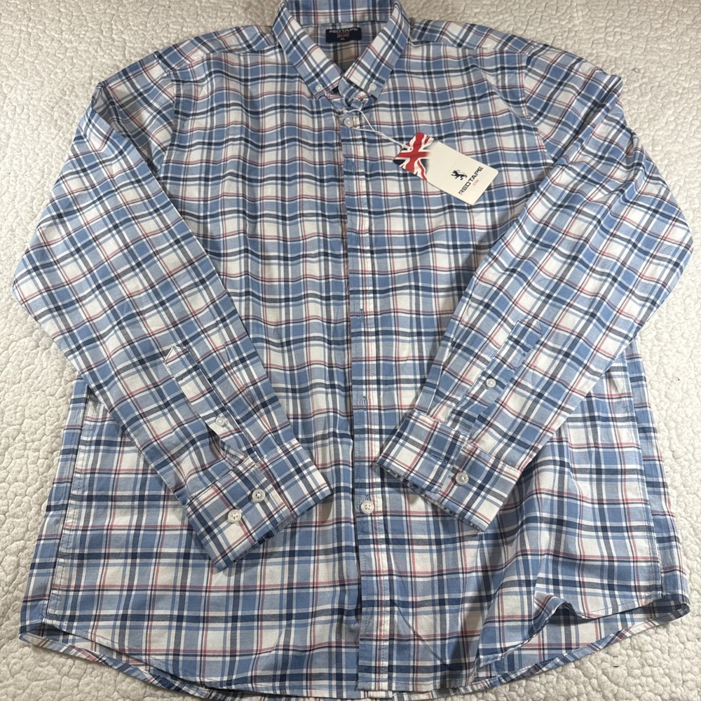 RedTape Button Up Shirt Mens XL Long Sleeve Blue  Plaid  trendy preppy aesthetic
